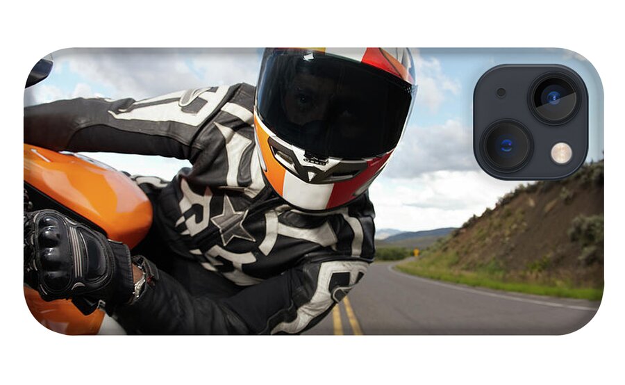 Young Men iPhone 13 Case featuring the photograph Motorcycle Racer Going Fast by Daniel Milchev