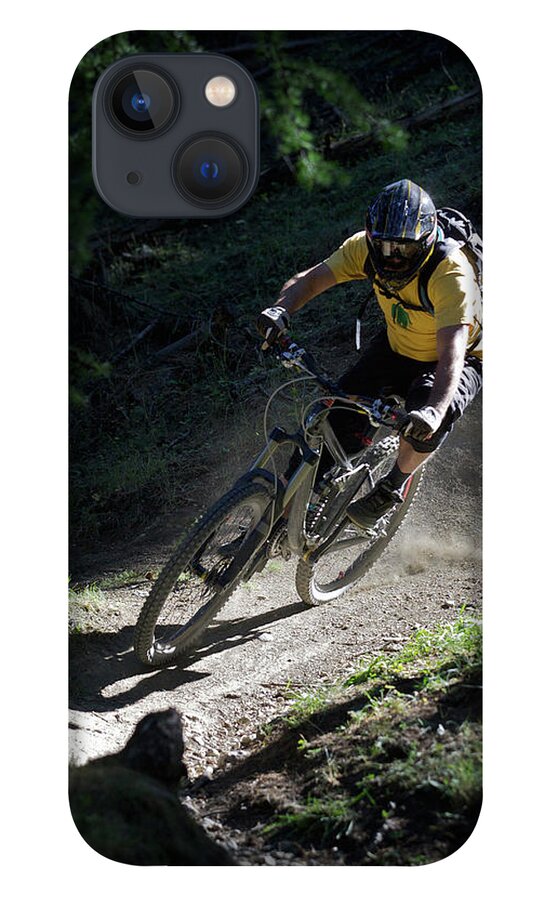 Sports Helmet iPhone 13 Case featuring the photograph Mountain Biker On Dirt Path by Michael Truelove