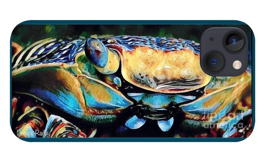 Sea Life iPhone 13 Case featuring the mixed media Mr. Crabby by Denise Railey