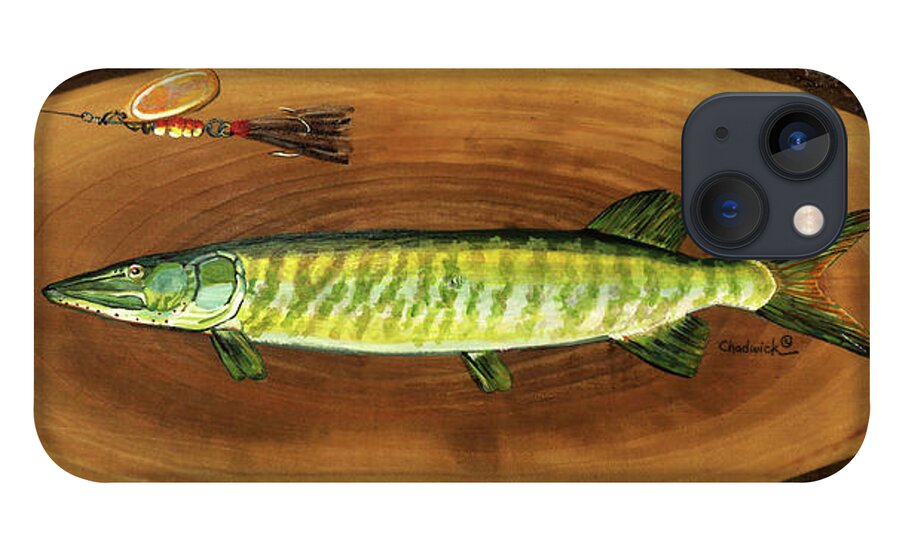 398 iPhone 13 Case featuring the painting Muskellunge by Phil Chadwick