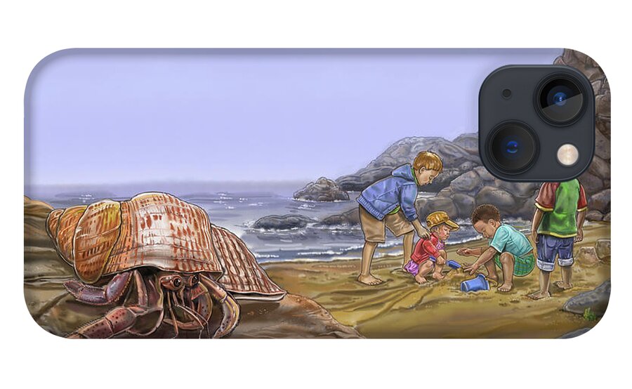 Nature Recycles Hermit Crab iPhone 13 Case featuring the painting Nature Recycles Hermit Crab by Cathy Morrison Illustrates