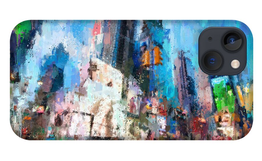 New York iPhone 13 Case featuring the painting NEW YORK - Times Square by Vart Studio