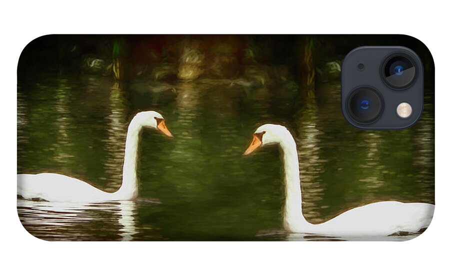 Swans iPhone 13 Case featuring the digital art Pair of Swans by Barry Wills