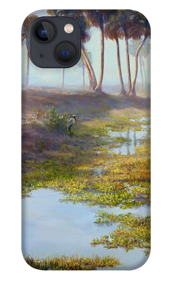 Romantic Landscape iPhone 13 Case featuring the painting Palm Tree Hideaway by Laurie Snow Hein