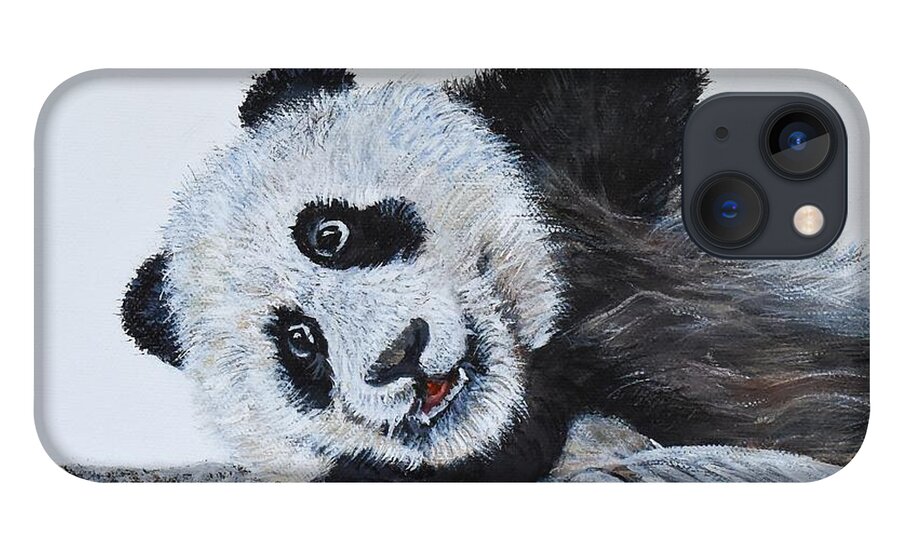 Panda iPhone 13 Case featuring the painting Panda Play by Marilyn McNish