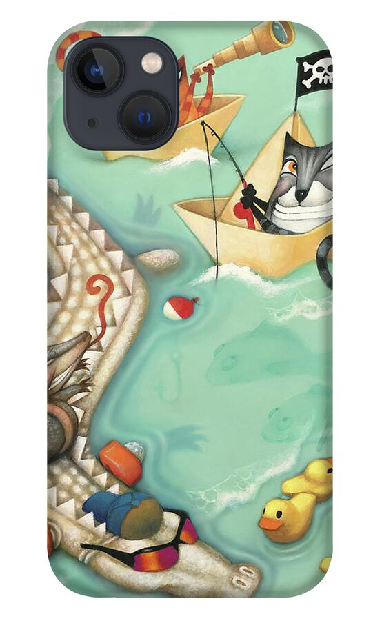 Paper Boat Cats iPhone 13 Case featuring the digital art Paper Boat Cats by Margaret Wilson