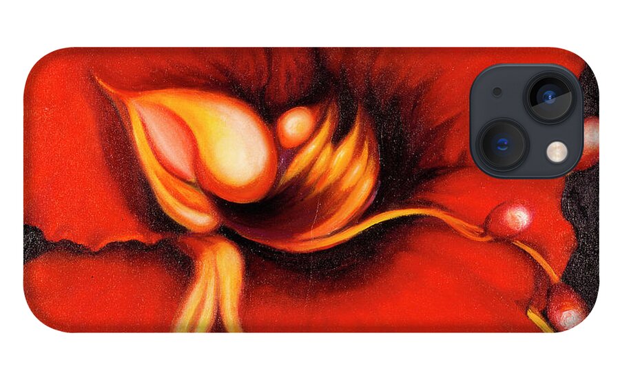 Red Surreal Bloom Artwork iPhone 13 Case featuring the painting Passion Flower by Jordana Sands