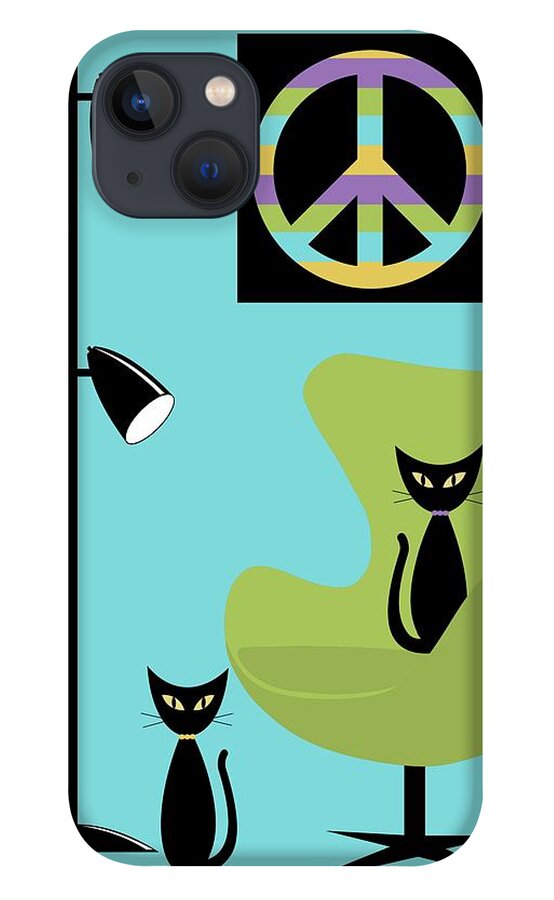 70s iPhone 13 Case featuring the digital art Peace Symbol Green Chair by Donna Mibus