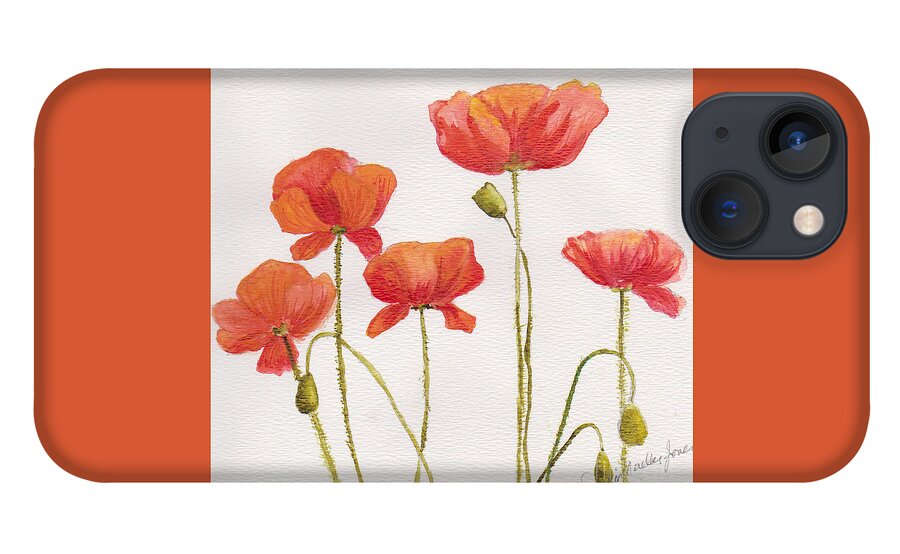 Poppies iPhone 13 Case featuring the painting Peppy Poppies by Jackie Mueller-Jones
