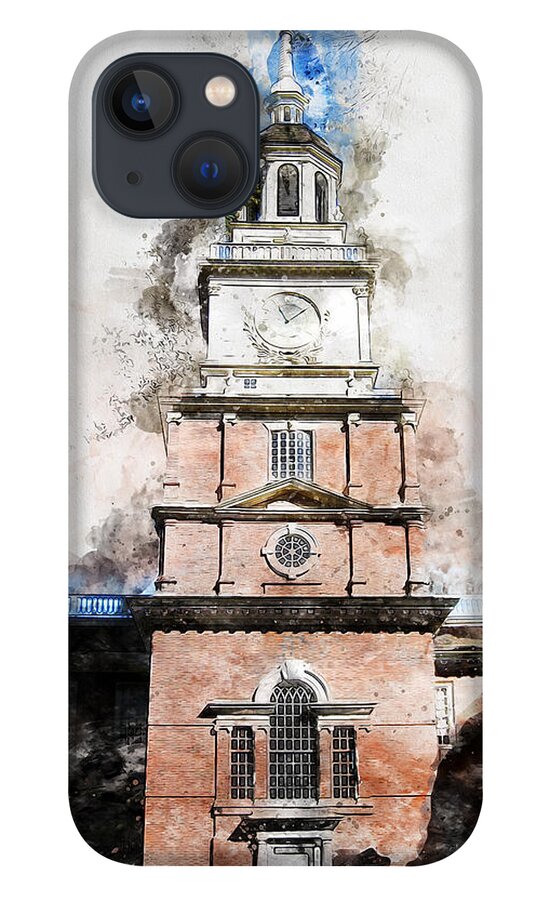 Philadelphia Independence Hall iPhone 13 Case featuring the painting Philadelphia Independence Hall - 01 by AM FineArtPrints