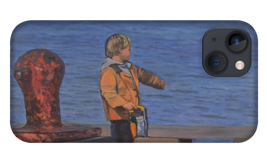Piermont Pier iPhone 13 Case featuring the painting Piermont Pier Boy by Beth Riso