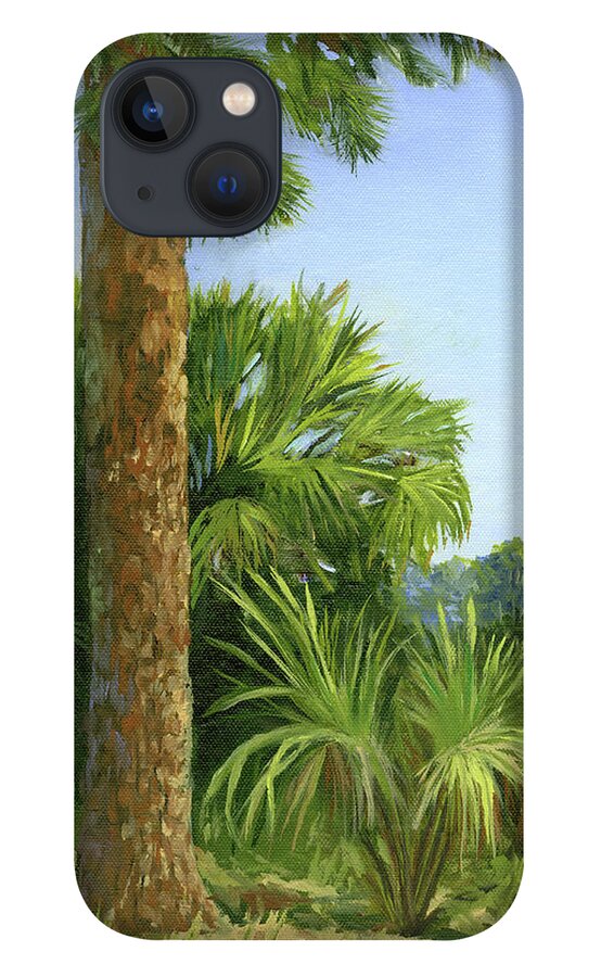 Landscape iPhone 13 Case featuring the painting Pine and Palms by Donna Tucker