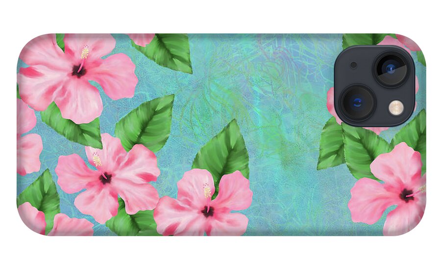 Tropical iPhone 13 Case featuring the digital art Pink Hibiscus Tropical Floral Print by Sand And Chi