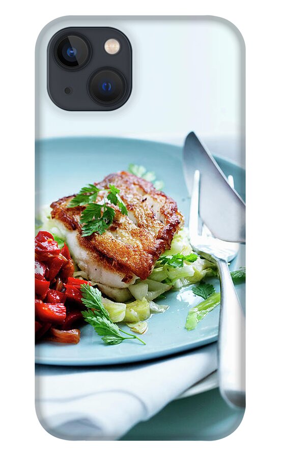 White Background iPhone 13 Case featuring the photograph Plate Of Fried Fish And Salad by Line Klein