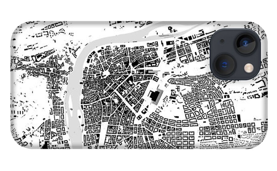 City iPhone 13 Case featuring the digital art Prague building map by Christian Pauschert