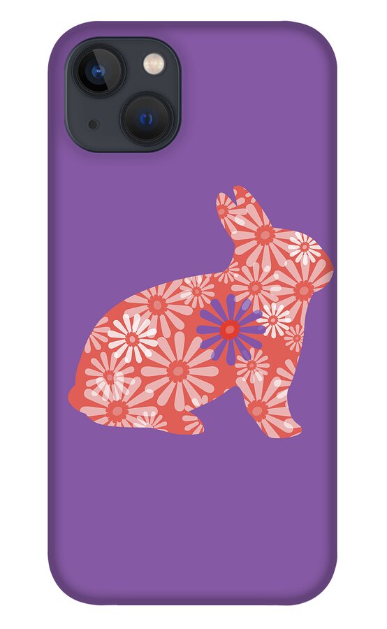 Rabbit iPhone 13 Case featuring the digital art Purple and Coral Bunny III by Marianne Campolongo