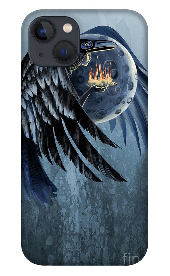 Raven Art iPhone 13 Case featuring the painting Raven Shaman by Sassan Filsoof
