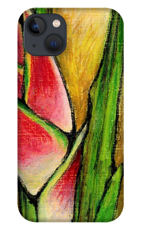 Tropical iPhone 13 Case featuring the pastel Red Heliconia by AnneMarie Welsh