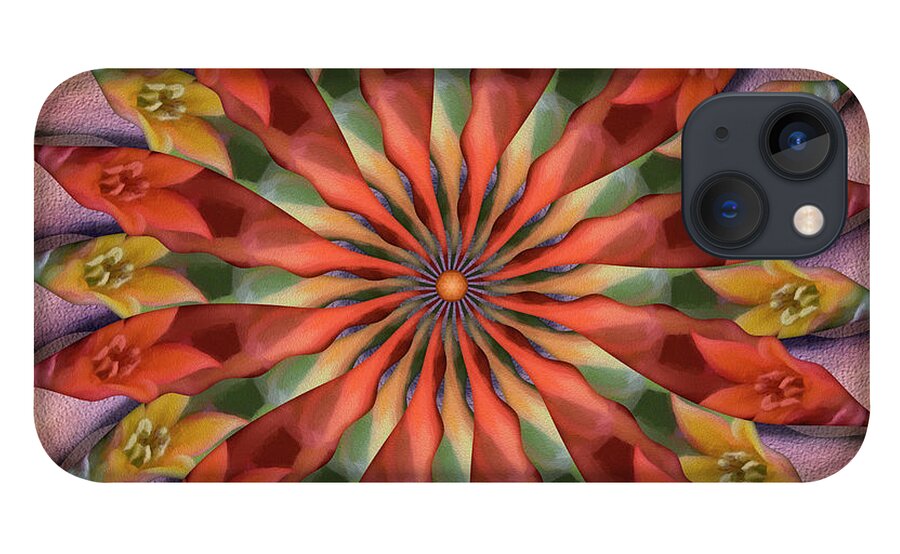 Spin-flower Mandala iPhone 13 Case featuring the digital art Red Velvet Quillineum by Becky Titus
