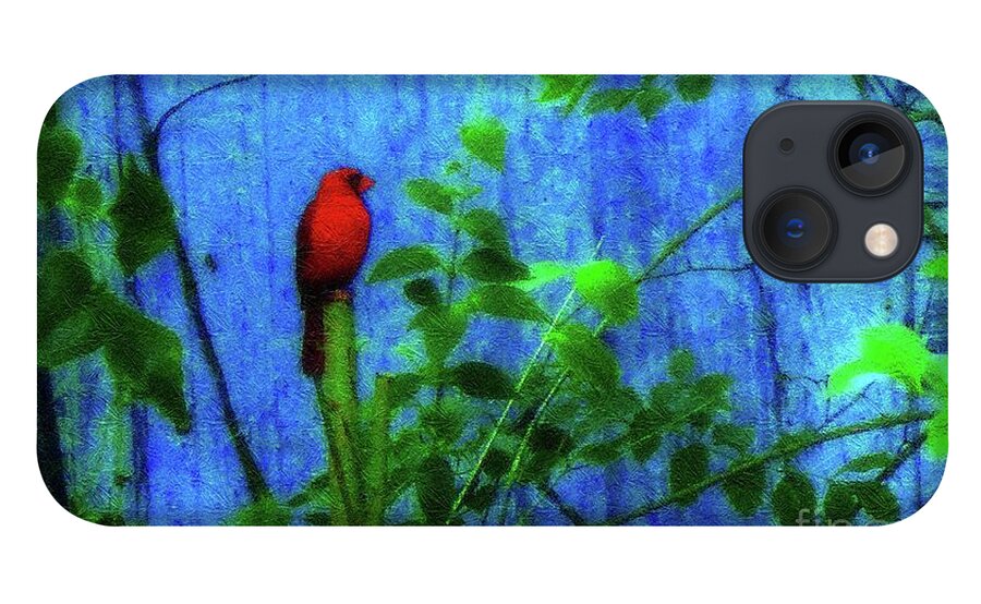 Earth Day iPhone 13 Case featuring the photograph Redbird Enjoying the Clarity of a Blue and Green Moment by Aberjhani