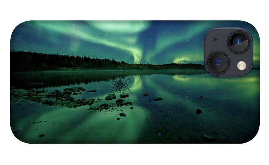 Scenics iPhone 13 Case featuring the photograph Reflected Northern Lights On Clear Water by Steve Schwarz