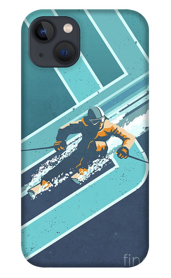 Retro Ski Art iPhone 13 Case featuring the digital art Retro Alpine Ski Poster by Sassan Filsoof