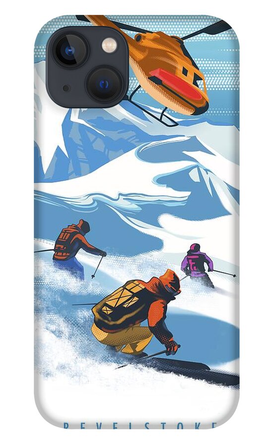 Skiing iPhone 13 Case featuring the painting Retro Revelstoke Heliski Travel Poster by Sassan Filsoof