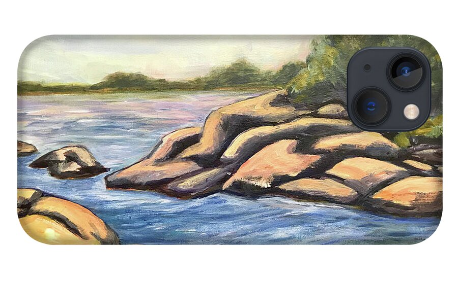 Painting iPhone 13 Case featuring the painting Rocky Shores by Christine Chin-Fook