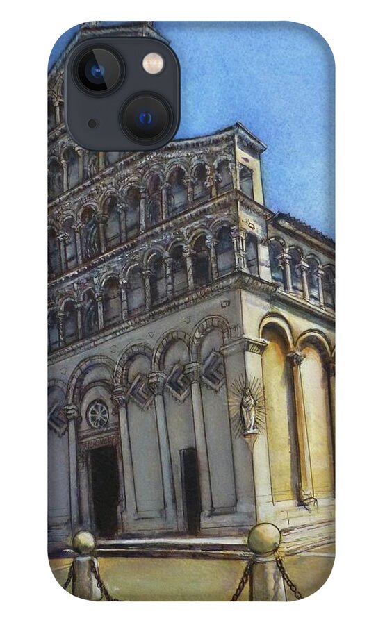 Architecture iPhone 13 Case featuring the painting San Michele in Foro, Lucca by Henrieta Maneva