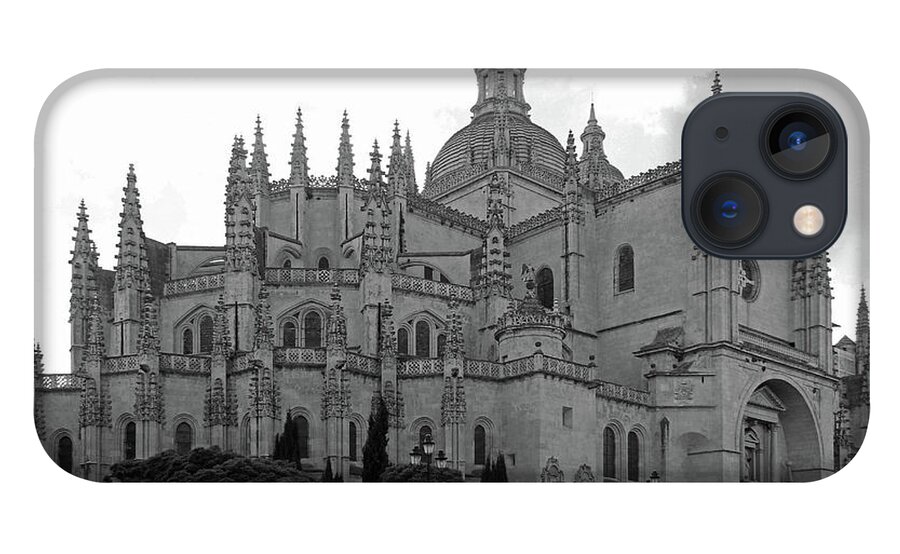 Catholic iPhone 13 Case featuring the photograph Segovia Cathedral - Black and White by Nieves Nitta