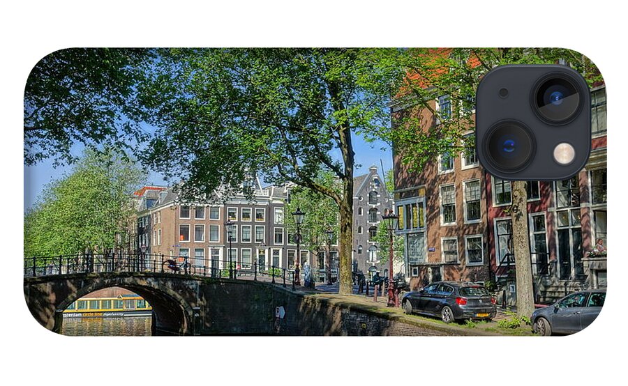 Canal iPhone 13 Case featuring the photograph Tree Lined Canal in Amsterdam by Patricia Caron