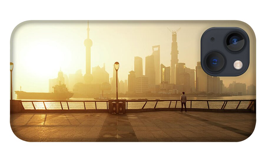 Tranquility iPhone 13 Case featuring the photograph Shanghai Sunrise At Bund With Skyline by Spreephoto.de