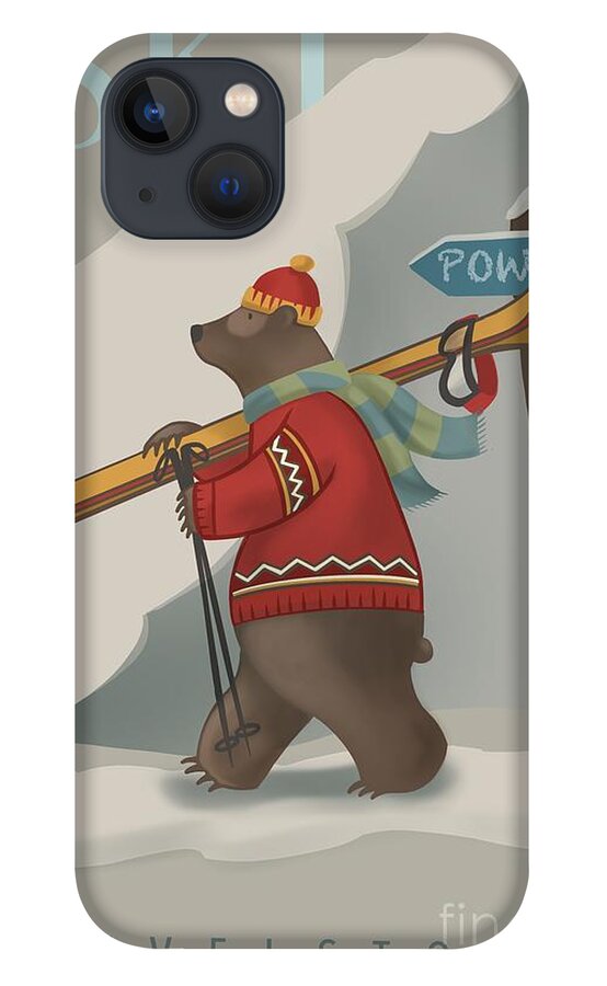 Bear Art iPhone 13 Case featuring the painting Ski Bear by Sassan Filsoof