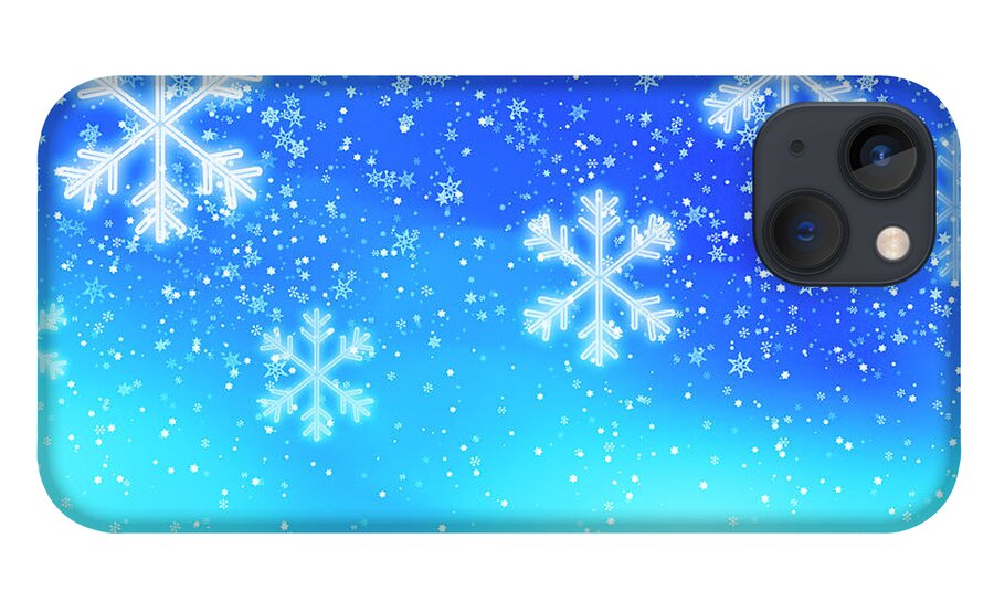 Backgrounds iPhone 13 Case featuring the photograph Snowflakes On Blue Background, Studio by Tetra Images