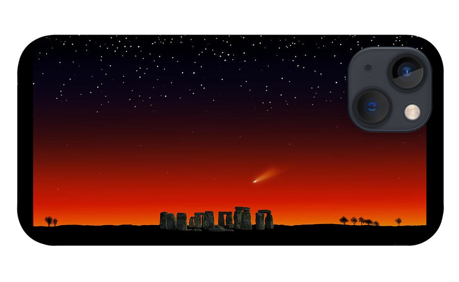 Comet Ison iPhone 13 Case featuring the painting Stonehenge at Night by David Arrigoni