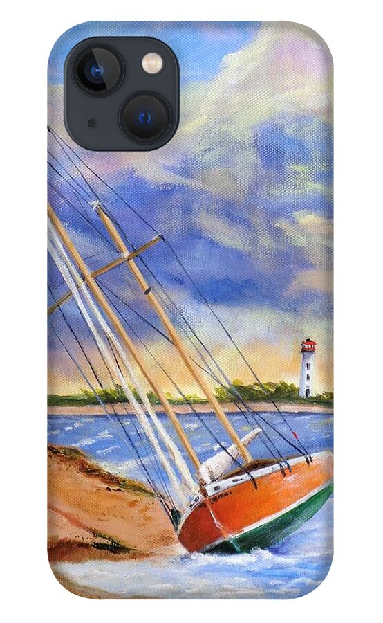 Storm iPhone 13 Case featuring the painting Storm Boat Beaching by Deborah Naves