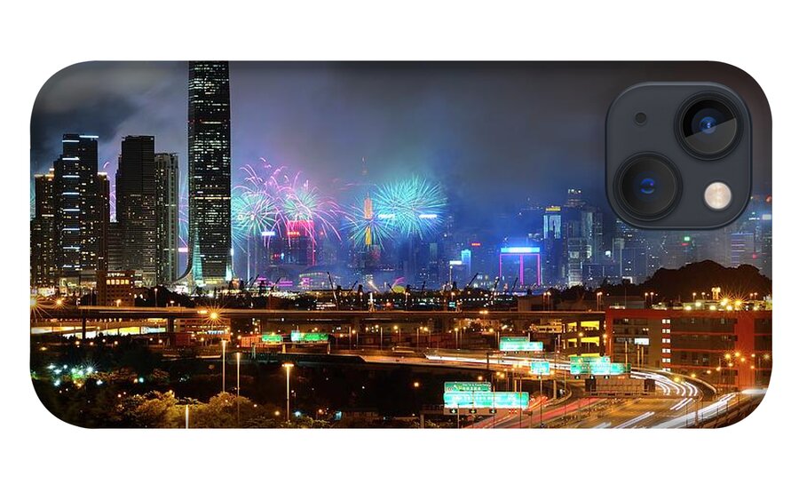 Firework Display iPhone 13 Case featuring the photograph Street Light Crosses Firework by Eddymtl