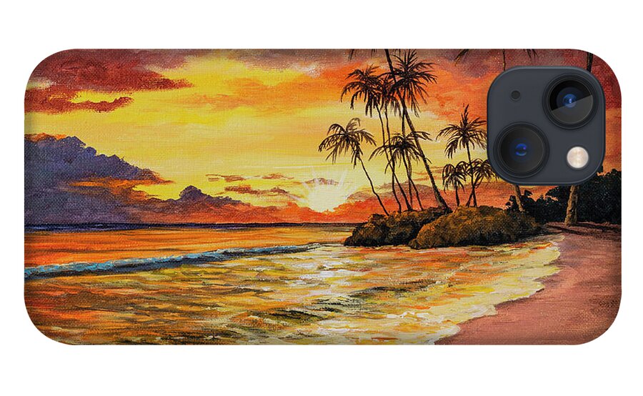Sunset iPhone 13 Case featuring the painting Sunset And Palms by Darice Machel McGuire