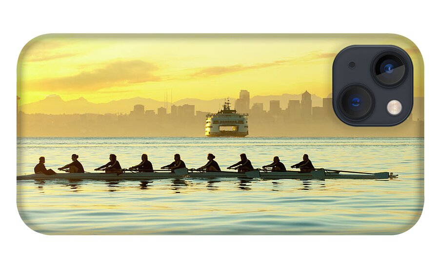 Sport Rowing iPhone 13 Case featuring the photograph Team Rowing Boat In Bay by Pete Saloutos