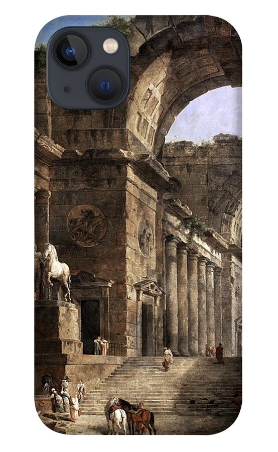 The Fountain iPhone 13 Case featuring the painting The Fountains by Hubert Robert by Rolando Burbon
