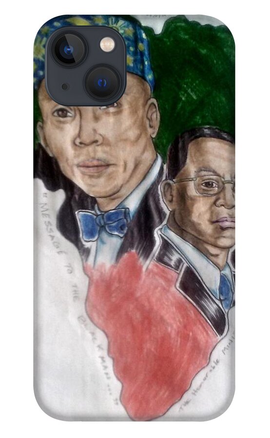 Blak Art iPhone 13 Case featuring the drawing The Honorable Elijah Muhammad and the Minister Louis Farrakhan by Joedee