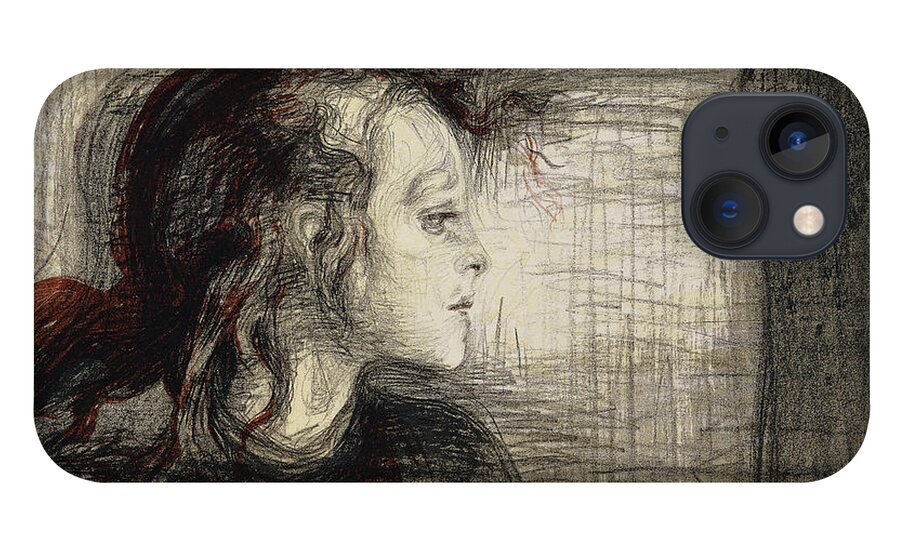 The Sick Girl iPhone 13 Case featuring the drawing The Sick Girl by Edvard Munch