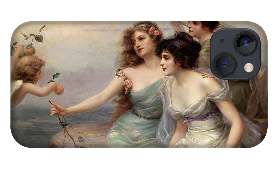The Three Graces iPhone 13 Case featuring the painting The Three Graces Die drei Grazien by Edouard Bisson by Rolando Burbon