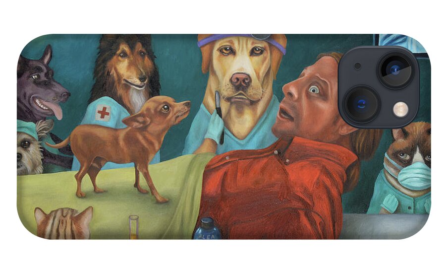 Vet iPhone 13 Case featuring the painting The Vet's Worst Nightmare by Leah Saulnier The Painting Maniac