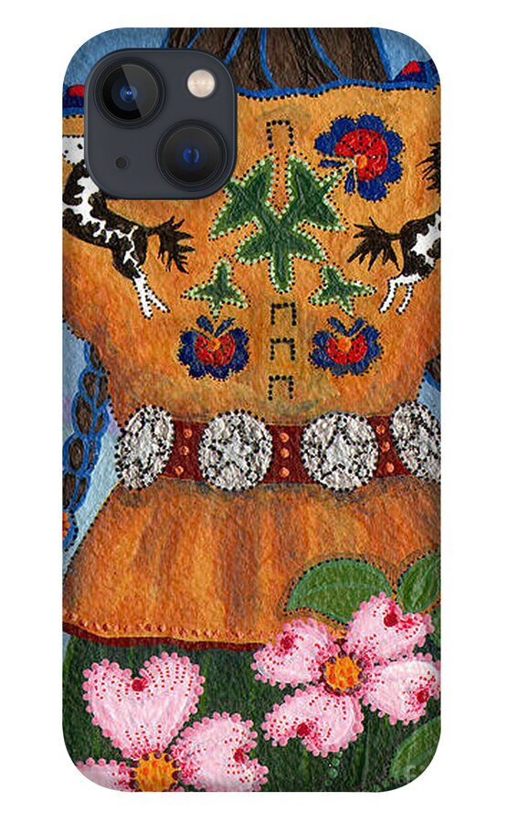 Native American iPhone 13 Case featuring the painting Thunder Girl Spring by Chholing Taha