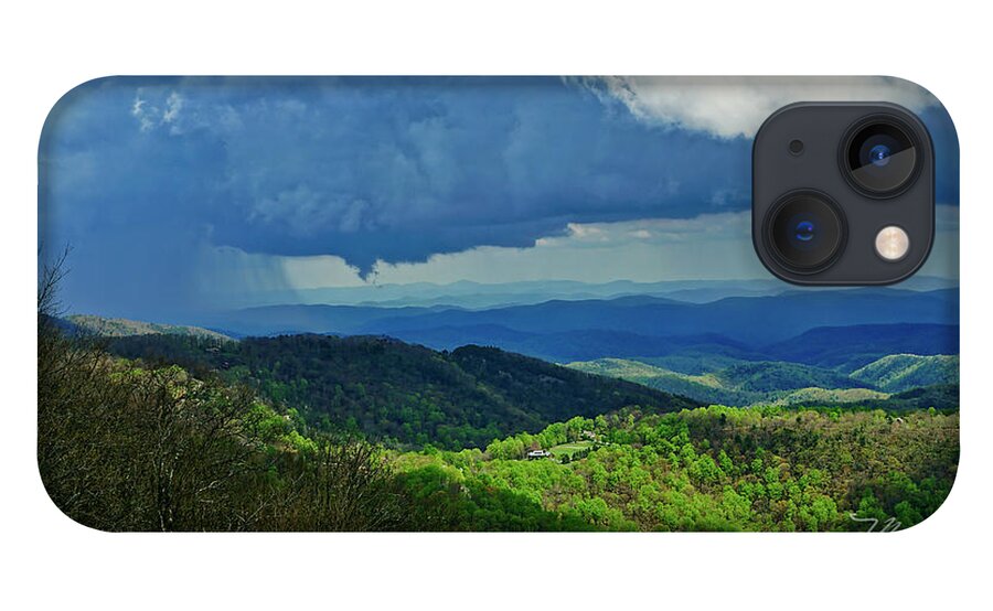 Thunder Mountain iPhone 13 Case featuring the photograph Thunder Mountain Overlook distant rain by Meta Gatschenberger