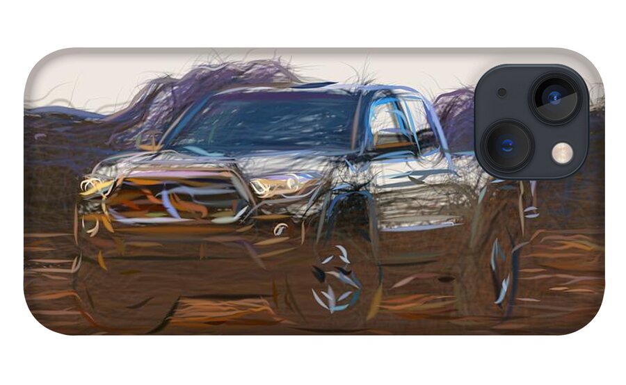 Toyota iPhone 13 Case featuring the digital art Toyota Tacoma TRD Off Road Draw by CarsToon Concept