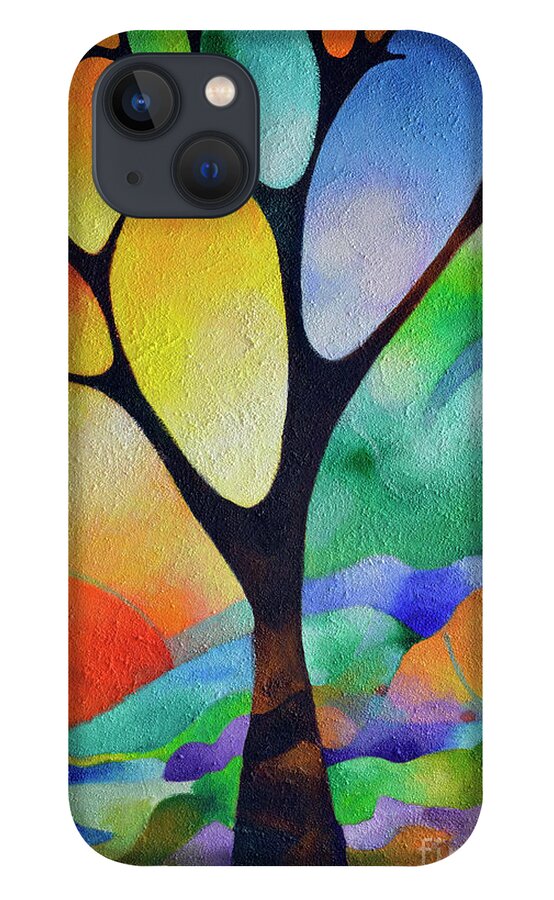 Abstract iPhone 13 Case featuring the painting Tree of Joy by Sally Trace