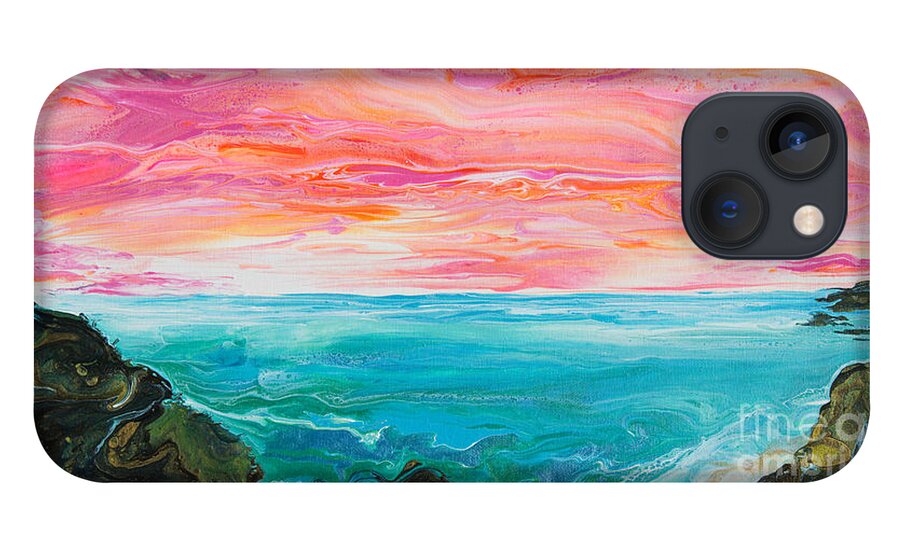 Sunset-sky Tropical-waters Ocean iPhone 13 Case featuring the painting Tropical Ocean 5303 by Priscilla Batzell Expressionist Art Studio Gallery