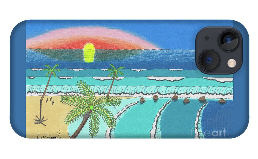 Beach iPhone 13 Case featuring the drawing Tropical Sunrise by John Wiegand